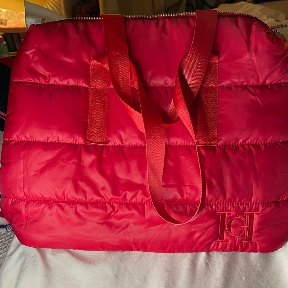 Carolina Herrera Good Girl Red Quilted Tote Bag with Gold Zip